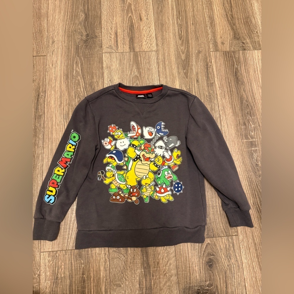 Super Mario Bros Boys Pullover Crewneck Sweatshirt Gray Size 8-9 Years